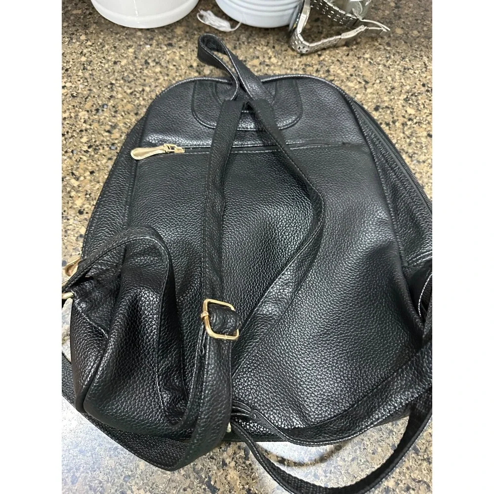 nevenka black leather‎ backpack